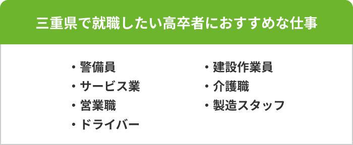 三重で就職したい高卒者におすすめの仕事の画像