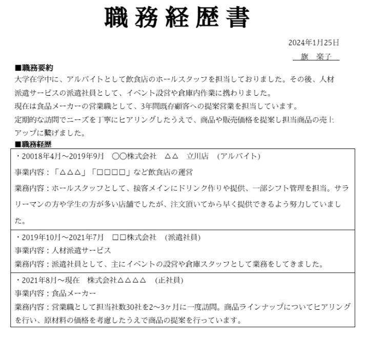 職務経歴書の必要事項の画像