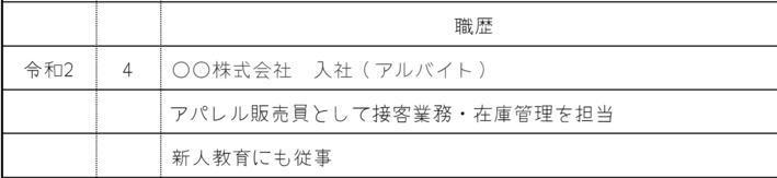 職歴にアルバイト経験を書く場合の画像