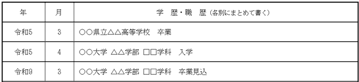 大学新卒の場合の画像