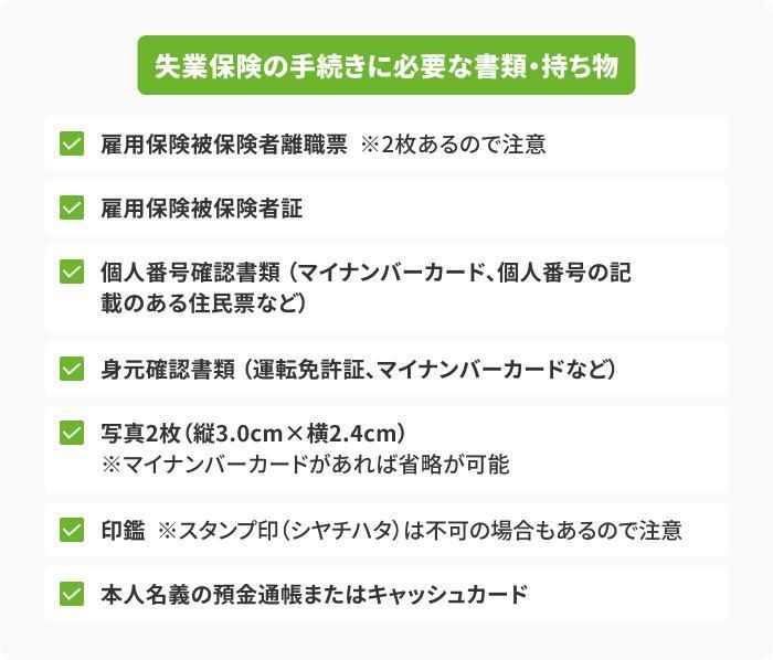 ハローワークで失業保険の手続きをする際の必要書類・持ち物の画像